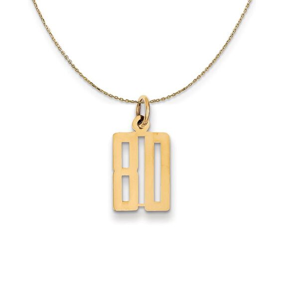 14k Yellow Gold, Alumni Small Elongated Number 80 Necklace - 24 Inch